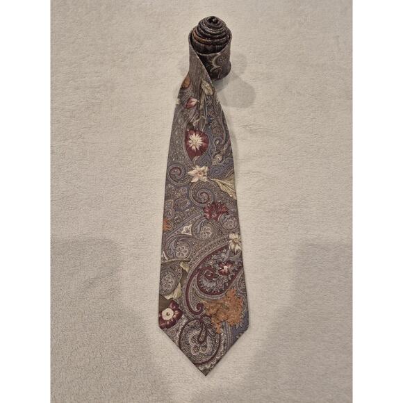 Vintage Bill Blass Lord & Taylor Tie Men Vintage Brown Tan Floral Paisley Silk - Picture 1 of 11